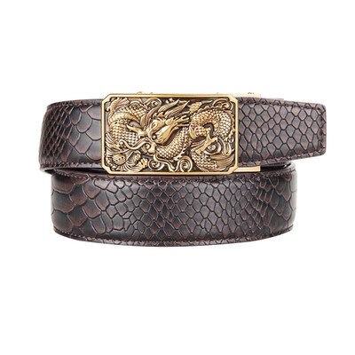 

BPSTAR Mens Automatic Buckle Genuine Leather Mens Ratchet Holeless Belt Business High Quality Mens Real Belt for Pants