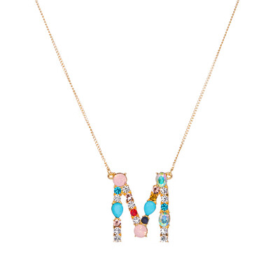 

A-Z Capital Letter Pendant Colorful Rhinestone Inlaid Women Necklace Jewelry