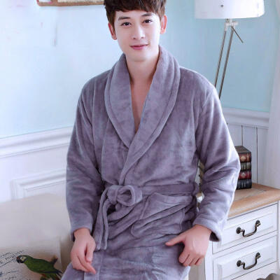 

Mens Luxury Bathrobe Soft Shawl Collar Plush Robe Fluffy Flannel Sleepwear