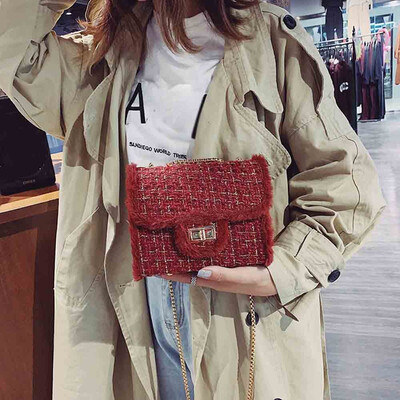 

Tailored Female Chain Square Bag Casual Velvet Shoulder Bag Lock Diagonal Cross Bag