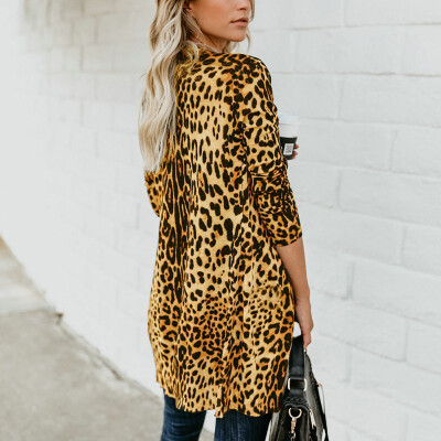 

Long Sexy V-neck Single Breasted Womens Jacket Fashion Beautiful Leopard Print Long Sleeve Coat Casual Full Sleeve Loose -2XL