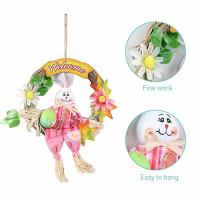 

Gobestart Easter Bunny Wreath Scarecrow Pendant Wall Door Hanging Ornament Home Decoration