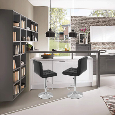 

Gobestart Set of 2 Leather Adjustable Bar Stools Counter Height Swivel Stool