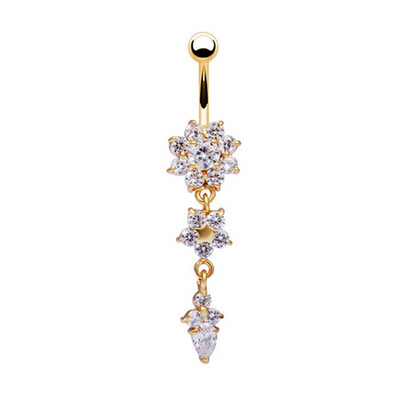 

Flower Crystal Rhinestone Navel Belly Button Ring Bar Dangle Body Piercing