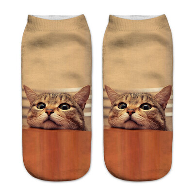 

1Pair Women Low Cut Ankle Socks Funny Socks Cat Cartoon 3D Printing Socks Cotton Hosiery Printed Socks