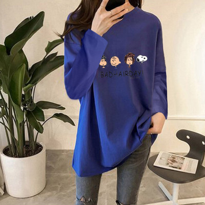 

Women Round Collar Autumn Summer Cartoon Printed Loose Long Sleeve Casual Simple Wild T-Shirt 5 Colors