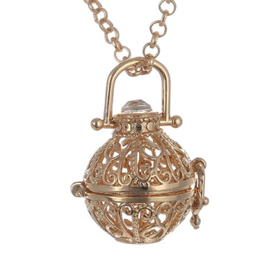 

Copper Mexican Pendant Carved Ball F Aromatherapy Oil Necklace Necessaries Chime Silver Gift Heart Wing Design Necklace