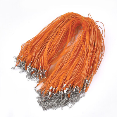 

Waxed Cord&Organza Ribbon Necklace Making with Iron Lobster Claw Clasps Platinum DarkOrange 176"178"45455cm 7mm