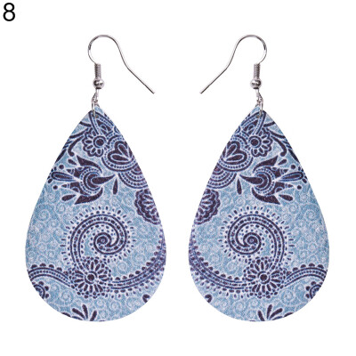 

Ethnic Faux Leather Teardrop Drop Hook Earrings Women Flower Jewelry Party Gift