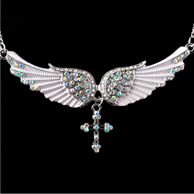 

Crystal Wings Earrings Necklace Angel Wings Cross Pendant Necklace Wings Dangle Ear Studs