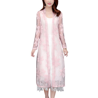 

blouse women Summer Solid Color Open Front Thin Chiffon Sun Protection Lace Openwork Tops Beach Cardigan