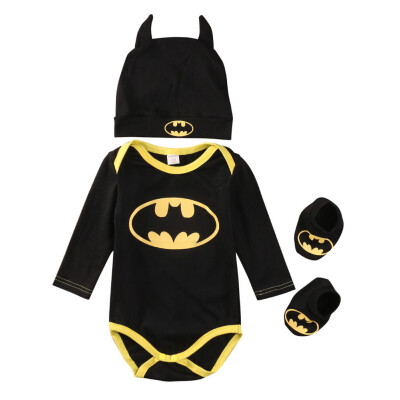 

Newborn Baby Boy Batman Outfit Babygrow RomperSocks ShoesHat 3Pcs Set Clothes