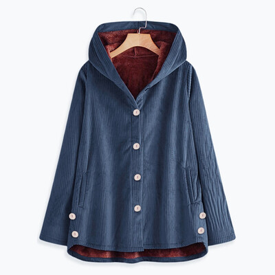 

Tailored Plus Size Women Winter Warm Solid Button Pockets Thicker Hooded Coat Outwear