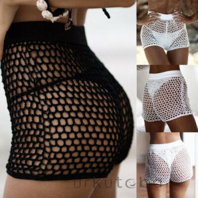 

Womens Hollow Out Crochet Bikini Cover Up Shorts Beach Fishnet Hot Pants 6-12