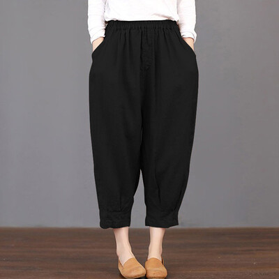 

Women Thin Ankle-Length Harem Trousers Capris Loose Elastic Waist Pants BGL