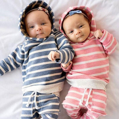 

2PCS Infant Toddler Baby Striped Outfits Hooded T-shirt Hoodie Long Pants Clothes Tracksuit Set 0-24M