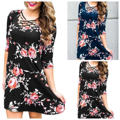 

New Women&39s Summer V-Neck Floral Short Mini Dress Beach Party Cocktail Evening