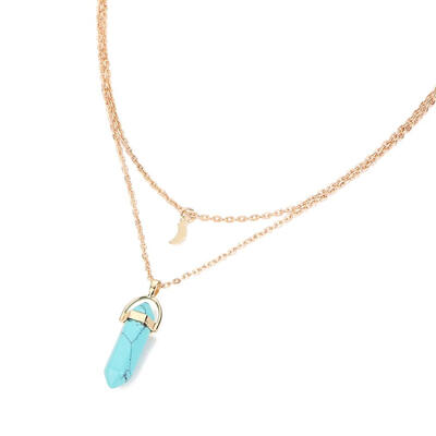 

Newest Jewelry Accessories Natural Stone Hexagonal Necklace Double Moon Bullet Head Pendant