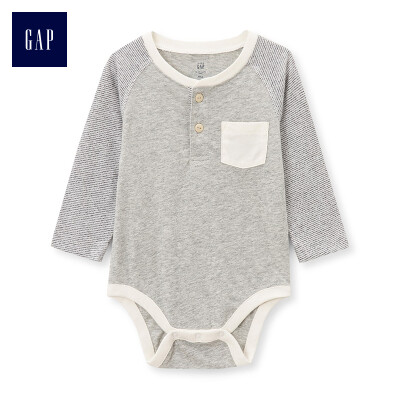 

GAP flagship store childrens clothing male baby long-sleeved Henry collar jumpsuit baby clothes romper 374340 light gray ash 59cm 3-6 months