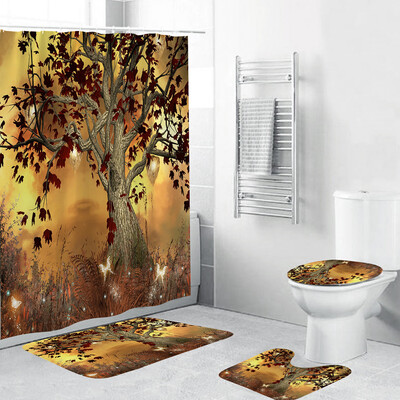 

〖Follure〗4PCS Non Slip Toilet Polyester Cover Mat Set Bathroom Shower Curtain