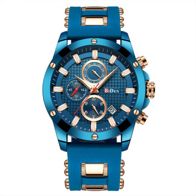 

BIDEN Biden mens steel belt casual quartz watch personality waterproof three-eye multi-function male watch