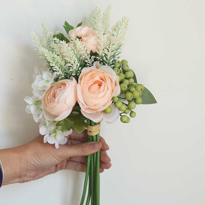 

Gobestart Artificial Rose Flower Peony Flower Leaves Bridal Bouquet Wedding Home Decor