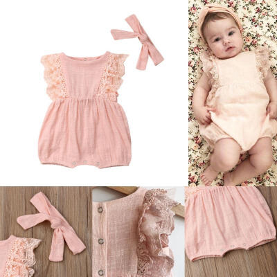 

Newborn Kid Baby Girl Lovely Ruffle Sleeveless Romper Jumpsuit Headband Outfit Sunsuit Clothes