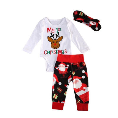 

3PCS Newborn Baby Boys Girls Romper Jumpsuit BodysuitPantsHeadband Clothes Outfits Set