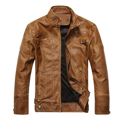 

Stand Collar Long Sleeve Leather Men Jacket