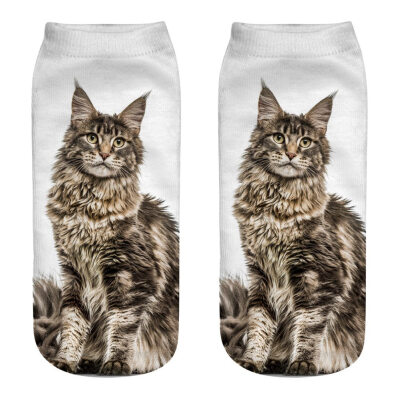 

1Pair Women Low Cut Ankle Socks Funny Socks Cat Cartoon 3D Printing Socks Cotton Hosiery Printed Socks