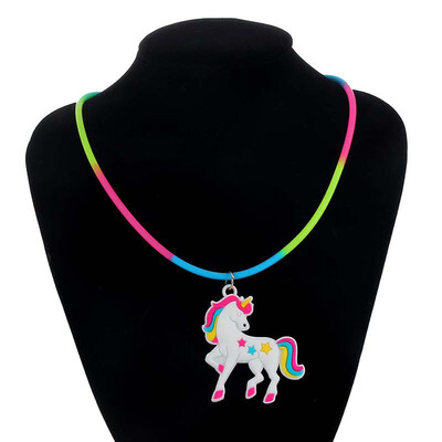

Cute Unicorn Necklace Rainbow Silicone Girls PVC Pendant Rubber Kids Gift Great