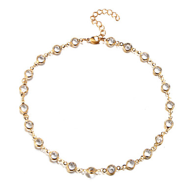 

Simple European style new jewelry double-sided transparent rhinestone necklace hanging ring ladies simple round flash drill wild necklace
