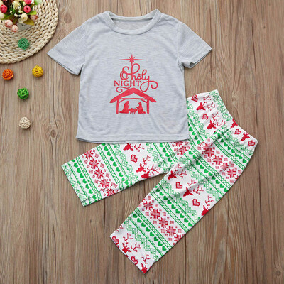

Boys Family Matching Christmas Pajamas Set Blouse Santa Pants Outfits Clothes