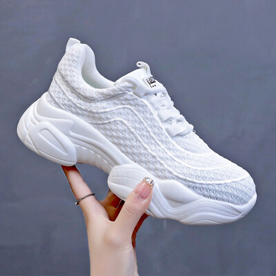 

Sports shoes women fly woven spring&summer ins breathable mesh casual Torre shoes running shoes student thick soles