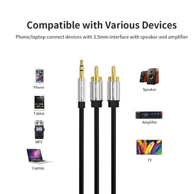 

VENTION 35mm to 2-Male RCA Adapter Cable Male to Male Audio Cable Gold-plated HIFI Stereo Audio Adapter for Phone Computer Sound