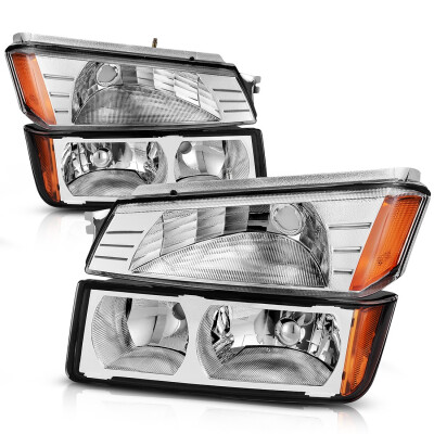 

Headlight Assembly for 2002-2006 Chevy Avalanche with BODY CLADDING Chrome Housing Amber Refletor with Signal Lights