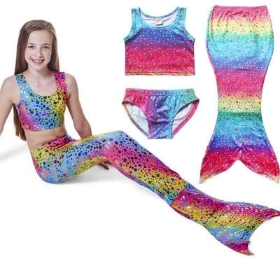 

4-8Y Kids Girls Mermaid Tail Swimmable Bikini Set Swimwear Swimsuit Swimming Costumes