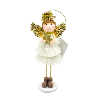 

New Hot Christmas Standing Gold Angel Doll Desktop Ornament Holiday Figurines Gift For Boys & Girls