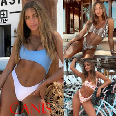 

Women Flower Swimwear Bikini Bathingsuit Triangle Print Swimsuit One Piece Beach
