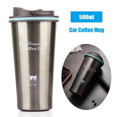 

500ml Stainless Steel Car Coffee Cup Leakproof Insulated Thermal Thermos Cup Car Portable Travel Coffee Mug