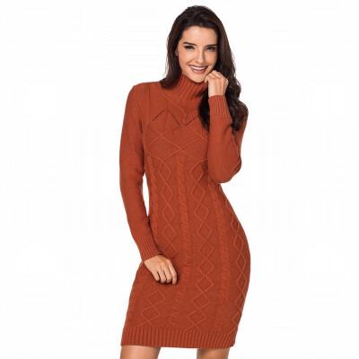 

Long sleeved turtleneck ribbed knit twist womens sweater dress