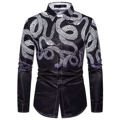 

Toponeto Mens New Style Fashion stamped Long Sleeve Shirt Printed Long-Sleeved Blouse