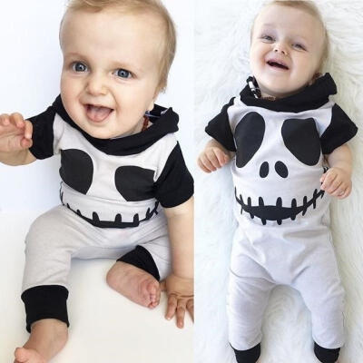 

Newborn Infant Baby Boy Halloween Costumes Kids Cool Skull Hooded Romper Jumpsuit Bodysuit Outfit