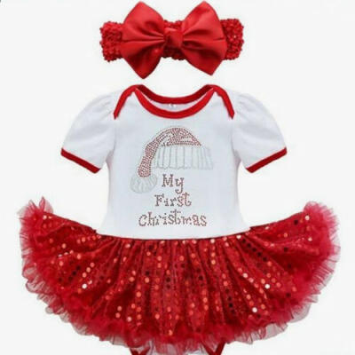 

2PCS Baby Girl 1st Christmas Outfit Party Romper Bodysuit Cake Smash Tutu Dress