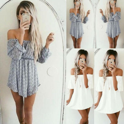 

Fashion Womens Off Shoulder Short Mini Dress Ladies Party Beach Casual Dresses