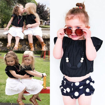 

Kids Toddler Baby Girl Summer Clothes Ruffled Off Shoulder Shirt Blouse Set