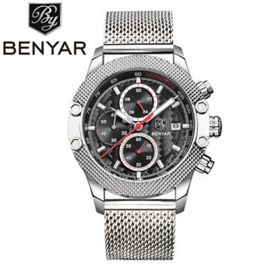 

Gobestart BENYAR Sport Chronograph Watches Men Mesh Band Waterproof Luxury Quartz Watch