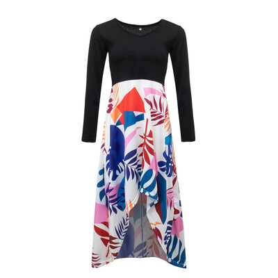 

Tailored Womens Floral Dress V-Neck Long Sleeve Asymmetrical Patchwork Dresses