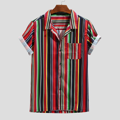 

Toponeto Mens Summer Stripe Printing Buttons Fly Practical Pocket Casual Shirts