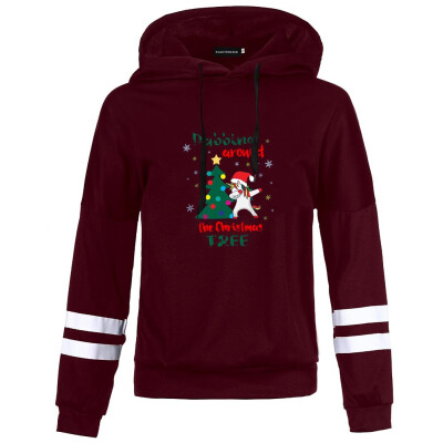 

Women Long Sleeve Unicorn Dabbing Print Christmas Tree Hoodie